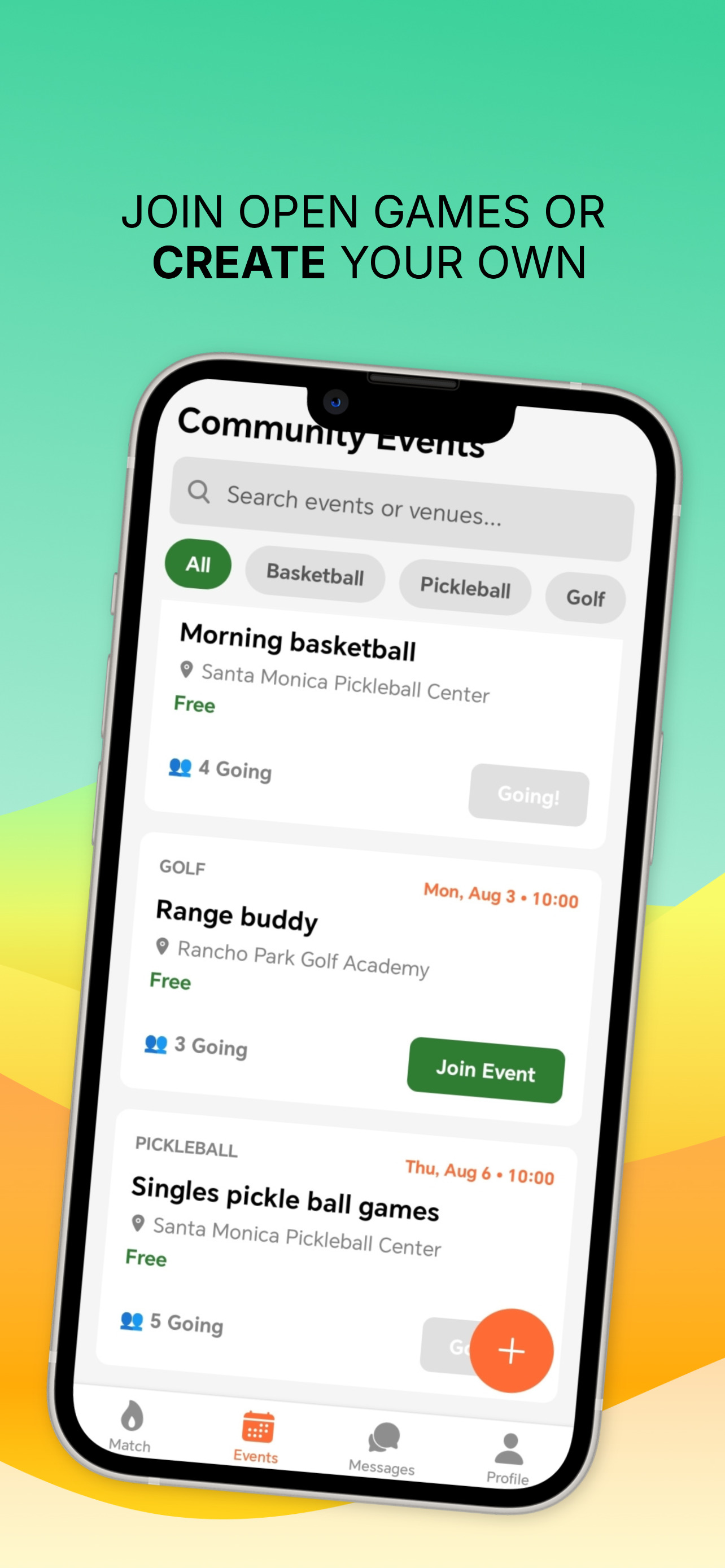 SyncUp Sport Events Screen