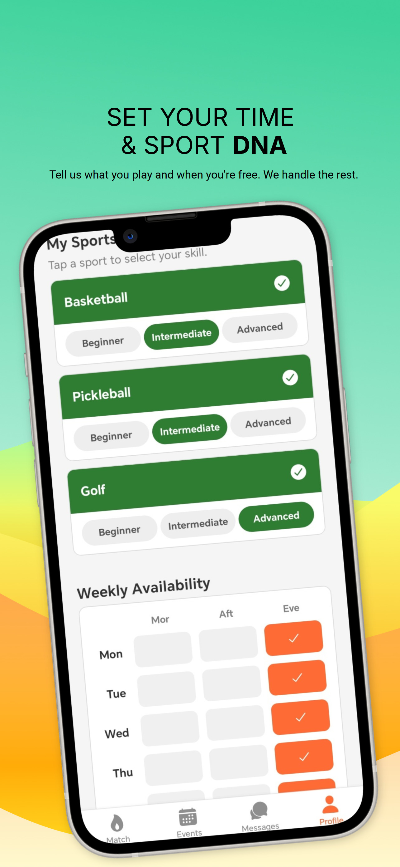 SyncUp Sport Profile Screen